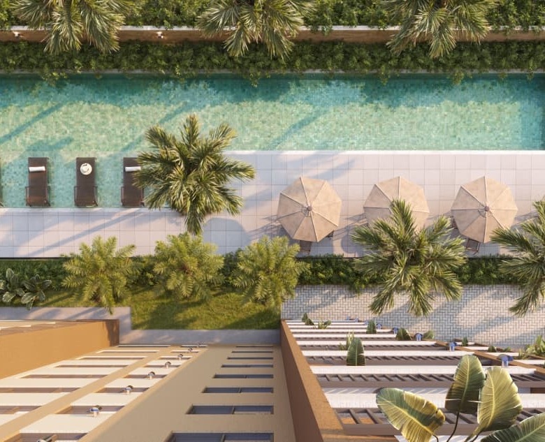 Piscina visão aerea Uniq Nova Iguacu - Leo Cardoso Corretor