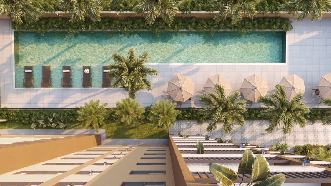 Piscina visão aerea Uniq Nova Iguacu - Leo Cardoso Corretor